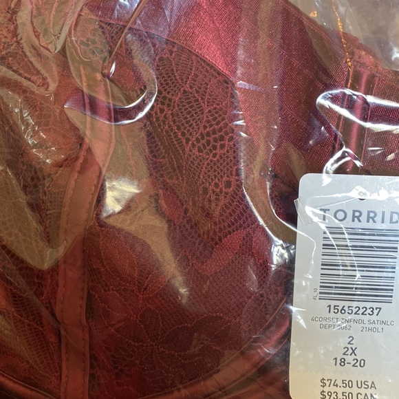 NWT TORRID Lace-Up Corset Bustier - Satin And Lace Burgundy - Picture 16 of 16